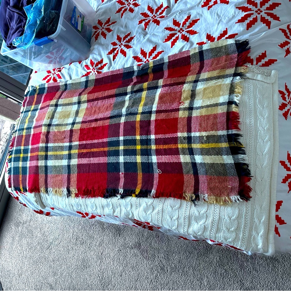 Thick scarf/wrap (navy/white/red plaid)
